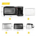 Máquina de Desayuno 3 en 1 horno tostador + cafetera + plancha